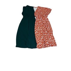 2 Fall Dresses, cap sleeves, green, orange, lot of dresses, XL